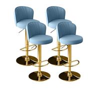 Adjustable Swivel Bar Stools Modern High Back Faux Leather Stools with Footrest Set of 4 Blue with Gold Feet Perfect for Kitchen Island or Home Bar