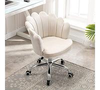 Adjustable Swivel Desk Chair White Velvet Upholstered Vanity Chair Cute Shell Design Perfect for Bedroom Living Room Home Office Ideal for Girls and Ladies