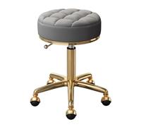 Adjustable Swivel Drafting Chair - PU Leather Seat with Stainless Steel Gold Frame, Round Rolling Beauty Stool on Wheels for Spa, Salon, and Massage