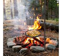 Adjustable Swivel Fire Pit BBQ Grill, Heavy Duty Steel Swivel Campfire Grate, Garden Tripod Barbecue Cooking Grill for Outdoor Camping BBQ Open Flame Cooking - 34x34cm