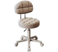 Adjustable Swivel Makeup Chair with Wheels - Round Barber Chair for Girls' Room Simple Office Stool Khaki Vanity Seat for Nail Salon and Beauty Parlor