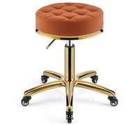 Adjustable Swivel Rolling Stool with Heavy Duty Metal Hydraulic Lift Gold Stem Hairdressing Seat on Wheels for Kitchen & Living Room -