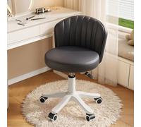 Adjustable Swivel Small Round Rolling Desk Chair Armless PU Leather Vanity Stool with Backrest Comfy Height Adjustable Spa & Computer Work Chair Black