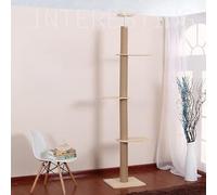 Adjustable Tall Three Tier Cat Tree Tower - Wood Cat Scratching Post, Floor to Ceiling Climbing Furniture, Space-Saving Vertical Cat Condo for Active Cats