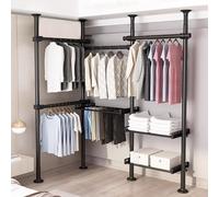 Adjustable Telescopic Clothes Rack Versatile Wardrobe System with Shelves & Baskets Height & Width Adjustable Perfect for Bedroom & Living Room Storage