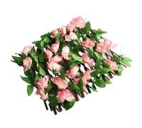 Adjustable Telescopic Fence with Artificial Rose Blossoms Mounted on Wooden Structure for Garden Wall and Patio Decoration (Orange red)