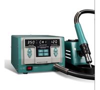 Adjustable Temperature Soldering Station with Hot Air Gun, 120 Air Volume Levels, 212-932°F Range, 3 Programmable Locales & 4 Memory Channels for Precision Electronics Work