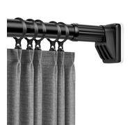 Adjustable Tension Curtain Pole 40-490cm No Drilling Stainless Steel Telescopic Rod for Shower Window Kitchen & Cupboard - Easy Install Extendable Clamping Rail (Black)