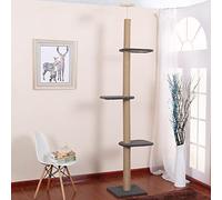 Adjustable Three Tier Cat Tree - Tall Wood Scratching Post, Vertical Cat Climbing Tower for Floor to Ceiling, Pet Furniture (Khaki)
