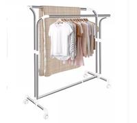 Adjustable Tidy Rack -Rolling Clothes Drying Rack, Expandable Metal Double Rail Heavy Duty Laundry Garment Hanger Stand Adjustable For Indoor Outdoor Use
