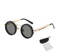 Adjustable Tint Rounded Polarized Lenses Retro Sunglasses, polarized safety glasses with Filter Lenses (Gold)