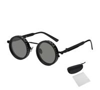 Adjustable Tint Rounded Polarized Lenses Retro Sunglasses, polarized safety glasses with Filter Lenses (Black)
