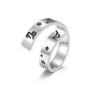 Adjustable Titanium Steel Ring And Stainless Steel Bracelet With Twelve Zodiac Signs Opening