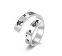 Adjustable Titanium Steel Ring And Stainless Steel Bracelet With Twelve Zodiac Signs Opening