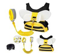 Adjustable Toddler Safety Harness with Wrist Strap, Child Walking Assistant Leash with Secure Lock, Yellow Bee Design,Anti Lost Harness with Pocket