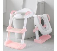 Adjustable Toilet Training Seat for Kids 1-7 Years - Upgrade Anti-Slip Children's Potty Seat with Step Stool & Foldable Design | Fits UK Round Toilets|(Pink)