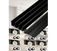 Adjustable Triple Track Sliding Door Hardware Kit, Aluminum Rails for Wardrobe, Room Divider, Cabinet Doors, Flush Mount, Black, 200cm/79in