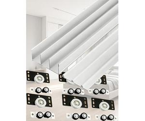 Adjustable Triple Track Sliding Door Hardware Kit, Aluminum Rails for Wardrobe, Room Divider, Cabinet Doors, Flush Mount, Black, 200cm/79in