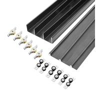 Adjustable Triple Track Sliding Door Hardware Kit - Black Aluminum Rails for Wardrobe, Room Divider & Cabinet Doors - Easy Flush Mount Installation, 350cm (137.8")