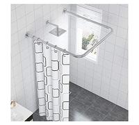 Adjustable U-Shaped Shower Curtain Rod 120cm - 120cm - 120cm, Stainless Steel, No Drilling, Curved Design, Expandable, Modern Silver Finish, Easy Installation, Space-Saving Solution
