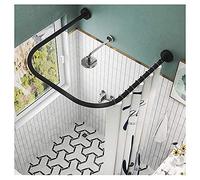 Adjustable U Shaped Shower Curtain Rod Expandable Stainless Steel Curved Bar No Drill Installation 90x90x90cm Black Perfect for Bathroom Décor