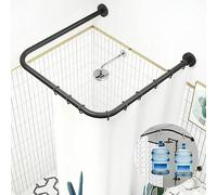 Adjustable U-Shaped Shower Curtain Rod No-Drill Curved Corner Rod Black 304 Stainless Steel Telescoping Design for Space-Saving Bathroom Solutions Rust-Resistant & Durable