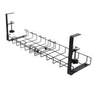 Adjustable Under Desk Cable Rack with Hooks, Black Carbon Steel