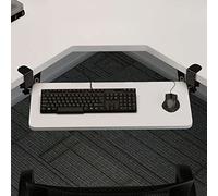 Adjustable Under Desk Keyboard Tray 52/65 x 25cm with Rotatable C-Clamp Sturdy Sliding Keyboard Stand White Ergonomic Design for Workspace Optimization.