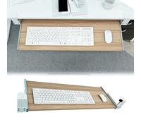 Adjustable Under Desk Keyboard Tray No Punching C Clamp Pull Out Wooden Platform for Home Office Fits 55 65 75cm Keyboards (White 22x12 Inch)