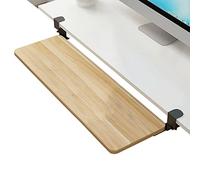 Adjustable Under-Desk Keyboard Tray Sturdy Wooden Slide-Out Platform (52/65/75 cm) Clamp Mount for Home Office Ergonomic Design for Small Spaces & Bedrooms