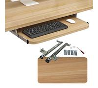 Adjustable Under-Desk Keyboard Tray with Metal Rails & Wooden Shelf - Ergonomic Mouse Platform for Home Office, School, and Garage Workspaces