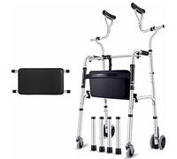 Adjustable Upright Walker for Seniors, Tall Person, Women & Men - Portable Foldable Adult Rollator with Axillary Support, Load 180kg, Aluminum(Walker+4 Wheels+Seat)