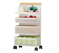 Adjustable Vegetable Storage Rack - Removable Fruit Basket Cart with Wheels White - Multi-Tier nization for Kitchen Pantry & 4th Floor Spaces