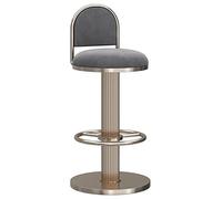 Adjustable Velvet Bar Stool with Backrest, Round Footrest, Silver Frame, Ideal for Beauty Salons, Kitchens, Dining Rooms, Gray (Height: 45-60cm)
