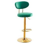 Adjustable Velvet Bar Stools with Backrest - High Swivel Cushioned Chairs for Kitchen Island Dining Room Café Restaurant - Elegant Green/Brown Upholstery