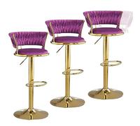 Adjustable Velvet Swivel Bar Stool Set of 3-360° Rotating Counter Stools with Footrest for Kitchen Island & Breakfast Bar - Stylish Purple & Orange Options