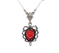 Adjustable, Vintage Gothic Rose Necklace, Red Rose Flower | Metal, Adjustable Choker, Red Rose Cameo, Thorns Frame, Victorian Necklace Jewelry for Halloween Cosplay Party