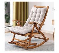 Adjustable Vintage Reclining Garden ChairFolding Rocking Lounger Comfortable Sun Deck Recliner with Sling Wooden Outdoor Chair for Adults (Color: With Pad1)