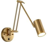 Adjustable Vintage Swing Arm Wall Sconce, Hard-Wired Gold/Black Reading Light with Switch for Bedroom, Living Room, Bookcase - T-155 Dark