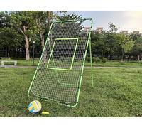 Adjustable Volleyball Rebounder Net 7x4 ft with PU Volleyball and Stakes - Bounce Back Training Equipment for Practicing Volleying, Bumping, Spiking, Easy Set Up & Steady for Multi Sports (Green)