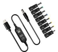 Adjustable-Voltage Type C Power Cord, With 8 adapters | PD Power Input Recognition, Inline Display and Selector, Round-Plug Connection for Properly Fitted Equipment