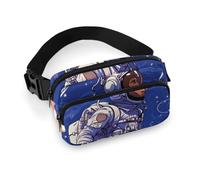 Adjustable Waist Bag Black Astronaut on Blue Fanny Pack Belt Bag Mini Crossbody Bag for Hands-Free Outdoor, Running