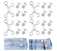 Adjustable Waist Buckle Extender, Reusable Jean Buttons for Loose Jeans Pant Waist Tightener (Silver)
