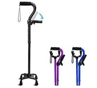 Adjustable Walking Cane for Men & Women with 4-Pronged Base for Extra Stability - Foldable Cane for Seniors with Foam Padded Offset Handle for Soft Grip & a Second Handle for Standing Black