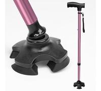 Adjustable Walking Cane for Women,10-Level Height Telescopic Walking Stick with 4-Prong Anti-Slip Pivoting Base, Wrist Strap, Heavy Duty Walking Aid for Adults & Elderly, Pink