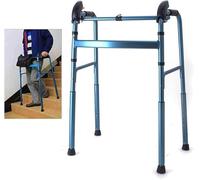 Adjustable Walking Frame, Stair Climbing Assist Walker Climbing Stairs Aluminium Folding Walking Frame Walking Mobility Aid for Elderly Disabled Auxiliary Walker