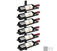 Adjustable Wall-Mounted Wine Rack Black Metal Hanging Wine Bottle Holder for 6 Bottles Liquor Display Shelf for Kitchen Pantry Cellar - Space-Saving Design