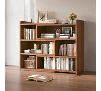Adjustable Walnut Wood Low Bookshelf Cabinet Multi-Layer Desk Organizer with Side Shelf Retractable Storage Unit for Home & Office (40-80) x17x80cm