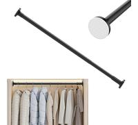 Adjustable Wardrobe Rail 90-160cm, Stainless Steel Extendable Clothes Rail Pole, Black Heavy Duty Wardrobe Pole Clothes Hanging Rod for Closets Wardrobe Shower Balcony Windows, No Drilling, Load 50kg