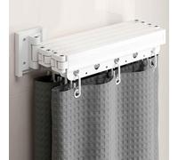 Adjustable Water-Resistant Shower Rod & Folding Linen Curtain Set Expandable for Easy Installation Perfect for Modern Bathrooms Space-Saving Design